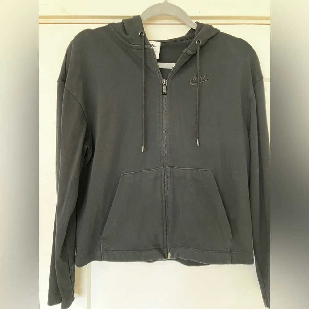 Nike Women's Black Full Zip Boxy Wide Sleeve Hoodie Sweatshirt Size XSmall